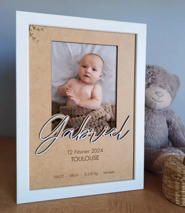 Cadre de naissance personnalisé | Produit | Laser Spark | Objets de décoration et accessoires en gravure laser | Décoration pour votre intérieur et tous vos événements, idées cadeaux, accessoires originaux