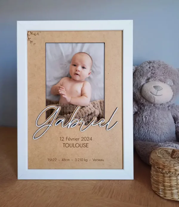 Cadre de naissance personnalisé | Produit | Laser Spark | Objets de décoration et accessoires en gravure laser | Décoration pour votre intérieur et tous vos événements, idées cadeaux, accessoires originaux