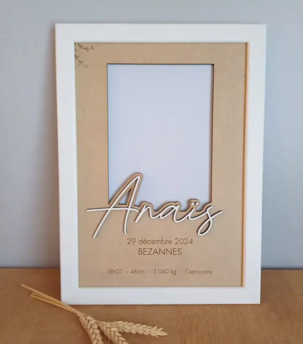 Cadre de naissance personnalisé | Produit | Laser Spark | Objets de décoration et accessoires en gravure laser | Décoration pour votre intérieur et tous vos événements, idées cadeaux, accessoires originaux