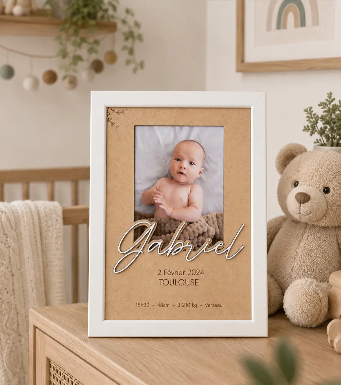 Cadre de naissance personnalisé | Produit | Laser Spark | Objets de décoration et accessoires en gravure laser | Décoration pour votre intérieur et tous vos événements, idées cadeaux, accessoires originaux