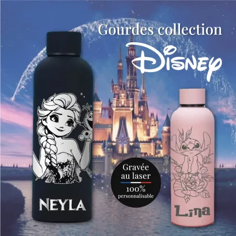 Gourde personnalisée Disney | Produit | Laser Spark | Objets de décoration et accessoires en gravure laser | Décoration pour votre intérieur et tous vos événements, idées cadeaux, accessoires originaux