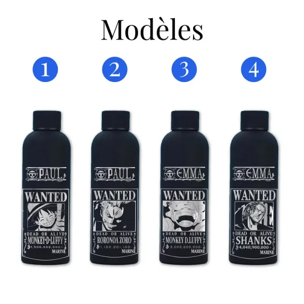 Gourde personnalisée One Piece | Produit | Laser Spark | Objets de décoration et accessoires en gravure laser | Décoration pour votre intérieur et tous vos événements, idées cadeaux, accessoires originaux