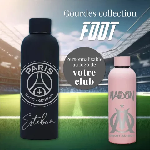 Gourde personnalisée foot | Produit | Laser Spark | Objets de décoration et accessoires en gravure laser | Décoration pour votre intérieur et tous vos événements, idées cadeaux, accessoires originaux