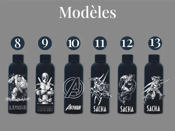 Gourde personnalisée Marvel | Produit | Laser Spark | Objets de décoration et accessoires en gravure laser | Décoration pour votre intérieur et tous vos événements, idées cadeaux, accessoires originaux