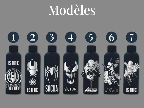 Gourde personnalisée Marvel | Produit | Laser Spark | Objets de décoration et accessoires en gravure laser | Décoration pour votre intérieur et tous vos événements, idées cadeaux, accessoires originaux