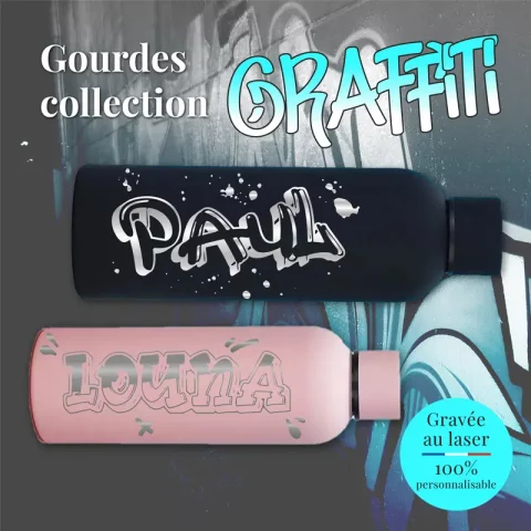 Gourde personnalisée graffiti | Produit | Laser Spark | Objets de décoration et accessoires en gravure laser | Décoration pour votre intérieur et tous vos événements, idées cadeaux, accessoires originaux