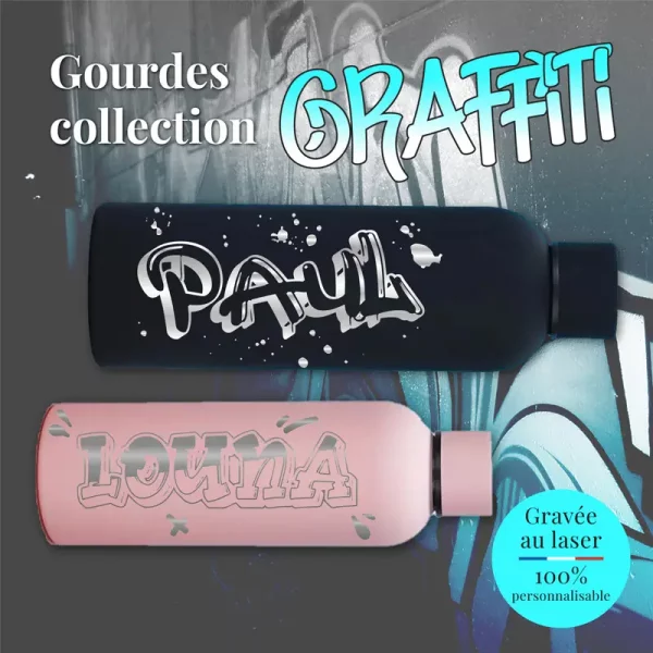 Gourde personnalisée graffiti | Produit | Laser Spark | Objets de décoration et accessoires en gravure laser | Décoration pour votre intérieur et tous vos événements, idées cadeaux, accessoires originaux