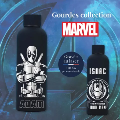 Gourde personnalisée Marvel | Produit | Laser Spark | Objets de décoration et accessoires en gravure laser | Décoration pour votre intérieur et tous vos événements, idées cadeaux, accessoires originaux