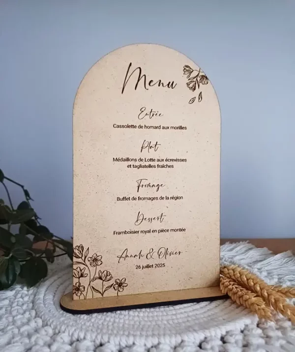 Menu de table de mariage champêtre | Produit | Laser Spark | Objets de décoration et accessoires en gravure laser | Décoration pour votre intérieur et tous vos événements, idées cadeaux, accessoires originaux