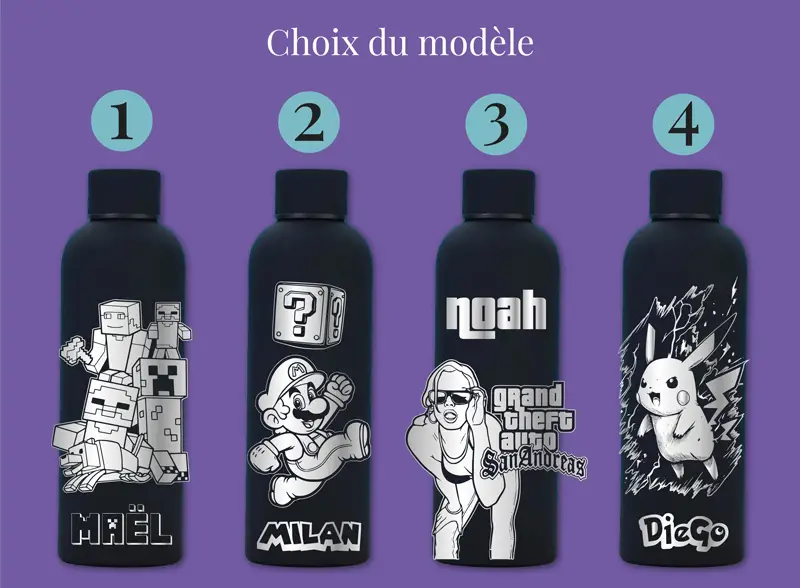 Gourde personnalisée gamers jeux vidéo | Produit | Laser Spark | Objets de décoration et accessoires en gravure laser | Décoration pour votre intérieur et tous vos événements, idées cadeaux, accessoires originaux