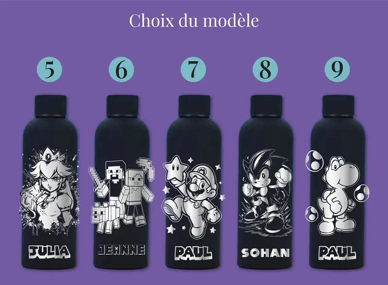 Gourde personnalisée gamers jeux vidéo | Produit | Laser Spark | Objets de décoration et accessoires en gravure laser | Décoration pour votre intérieur et tous vos événements, idées cadeaux, accessoires originaux