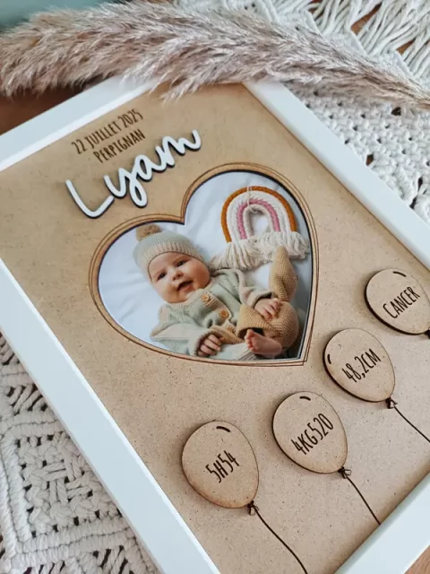 Cadre de naissance personnalisé | Produit | Laser Spark | Objets de décoration et accessoires en gravure laser | Décoration pour votre intérieur et tous vos événements, idées cadeaux, accessoires originaux