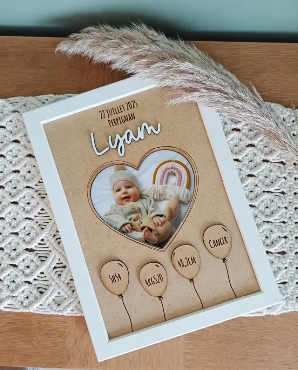 Cadre de naissance personnalisé | Produit | Laser Spark | Objets de décoration et accessoires en gravure laser | Décoration pour votre intérieur et tous vos événements, idées cadeaux, accessoires originaux