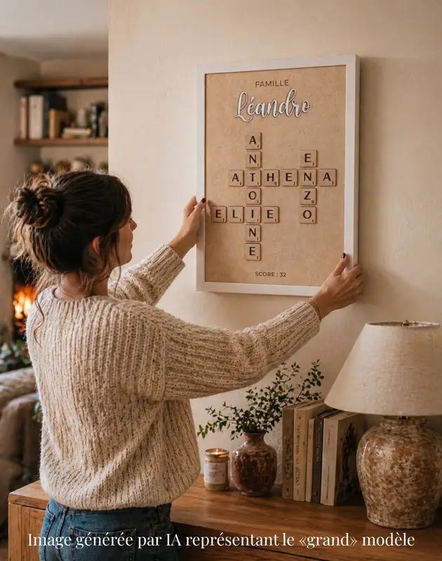 Cadre famille personnalisé en lettres de Scrabble | Produit | Laser Spark | Objets de décoration et accessoires en gravure laser | Décoration pour votre intérieur et tous vos événements, idées cadeaux, accessoires originaux